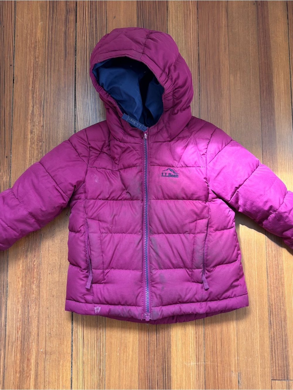 L.L. Bean Kids Down Jacket - 3T Magenta with Navy Lining
